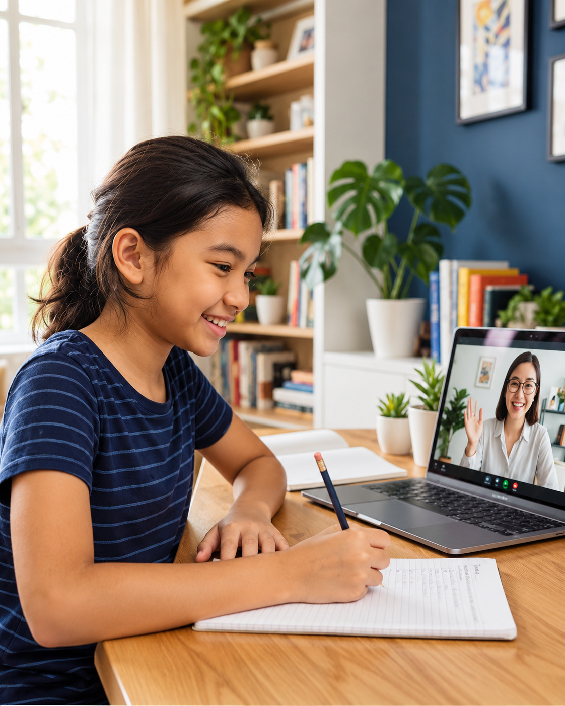 Student learning online with a tutor